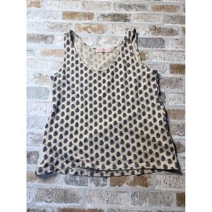 Ann Taylor Loft Sunwashed Tank Top Womens Small Beige Navy Cotton Knit Sleeveles